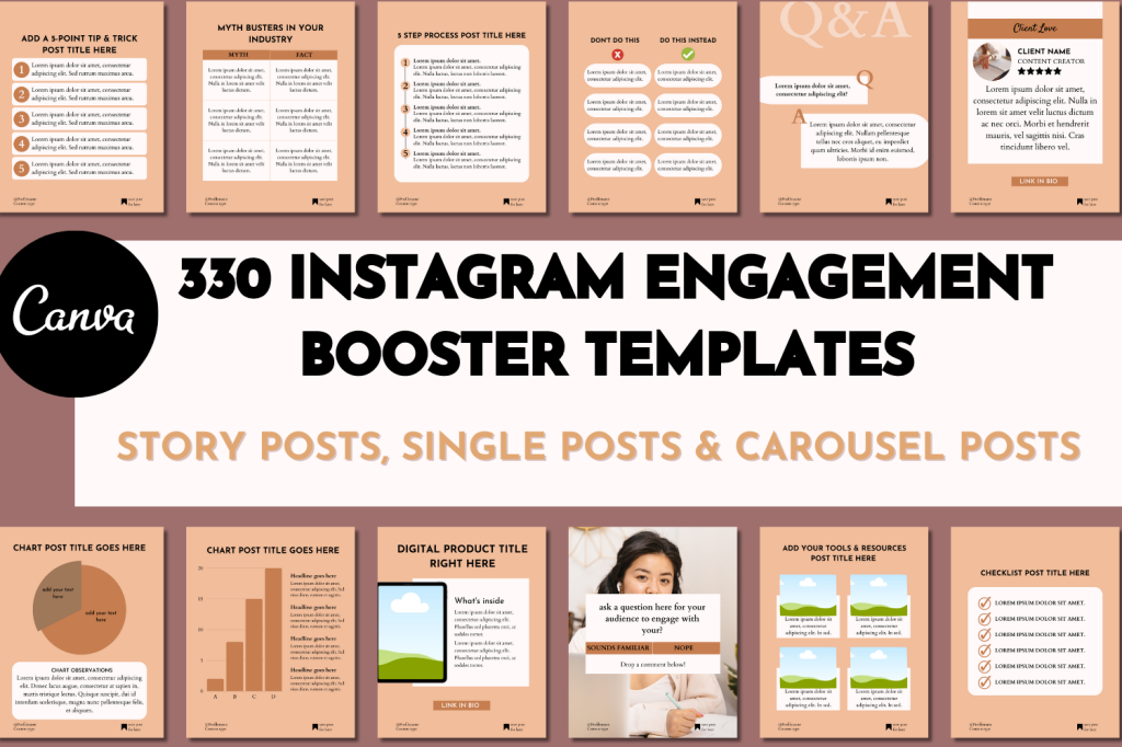 330 Instagram posts & story Canva templates bundle.